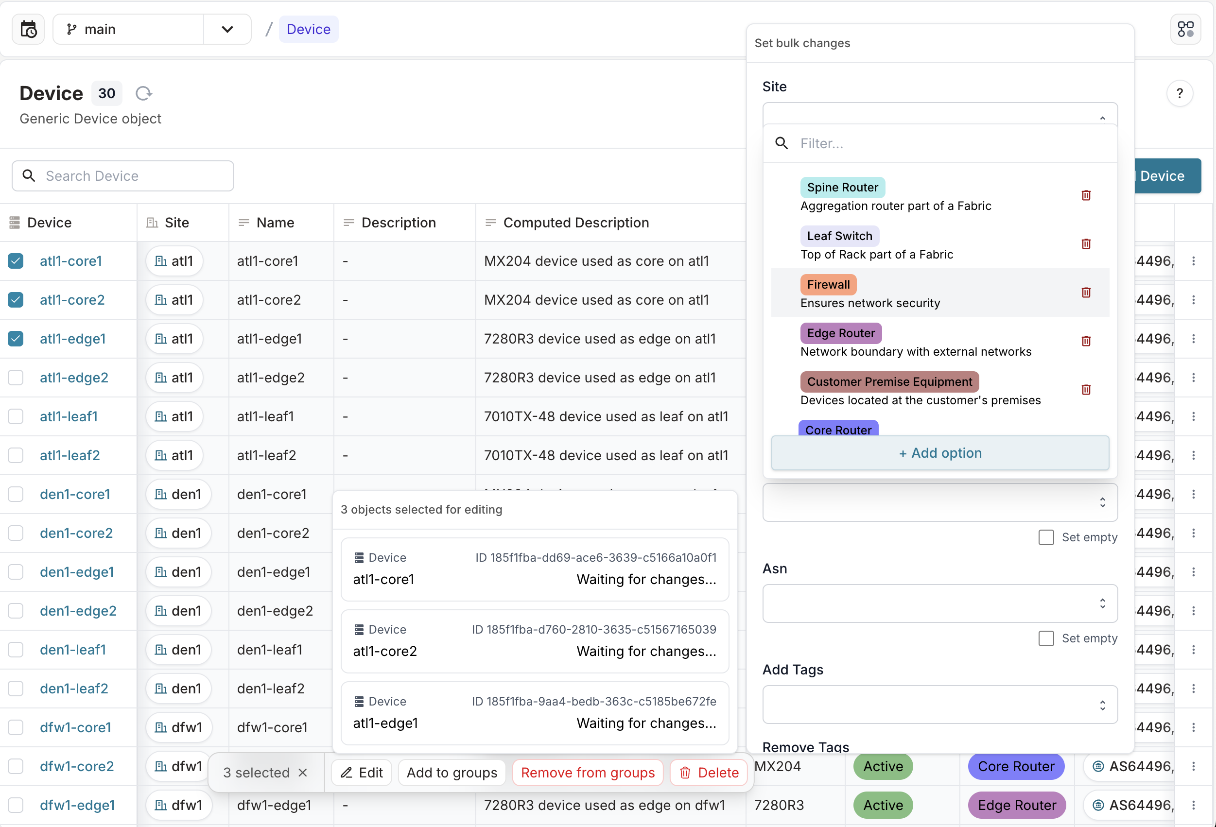 Bulk edit object list view